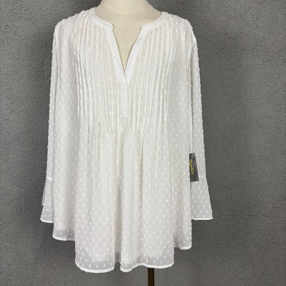 Style & Co Women's XXL Pintuck Blouse White Textured V-Neck Ruffle Sleeve NWT's. - Picture 1 of 8